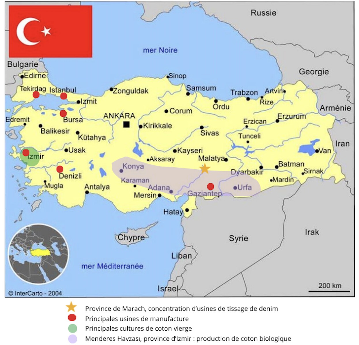 Cartographie de la production de textiles en Turquie